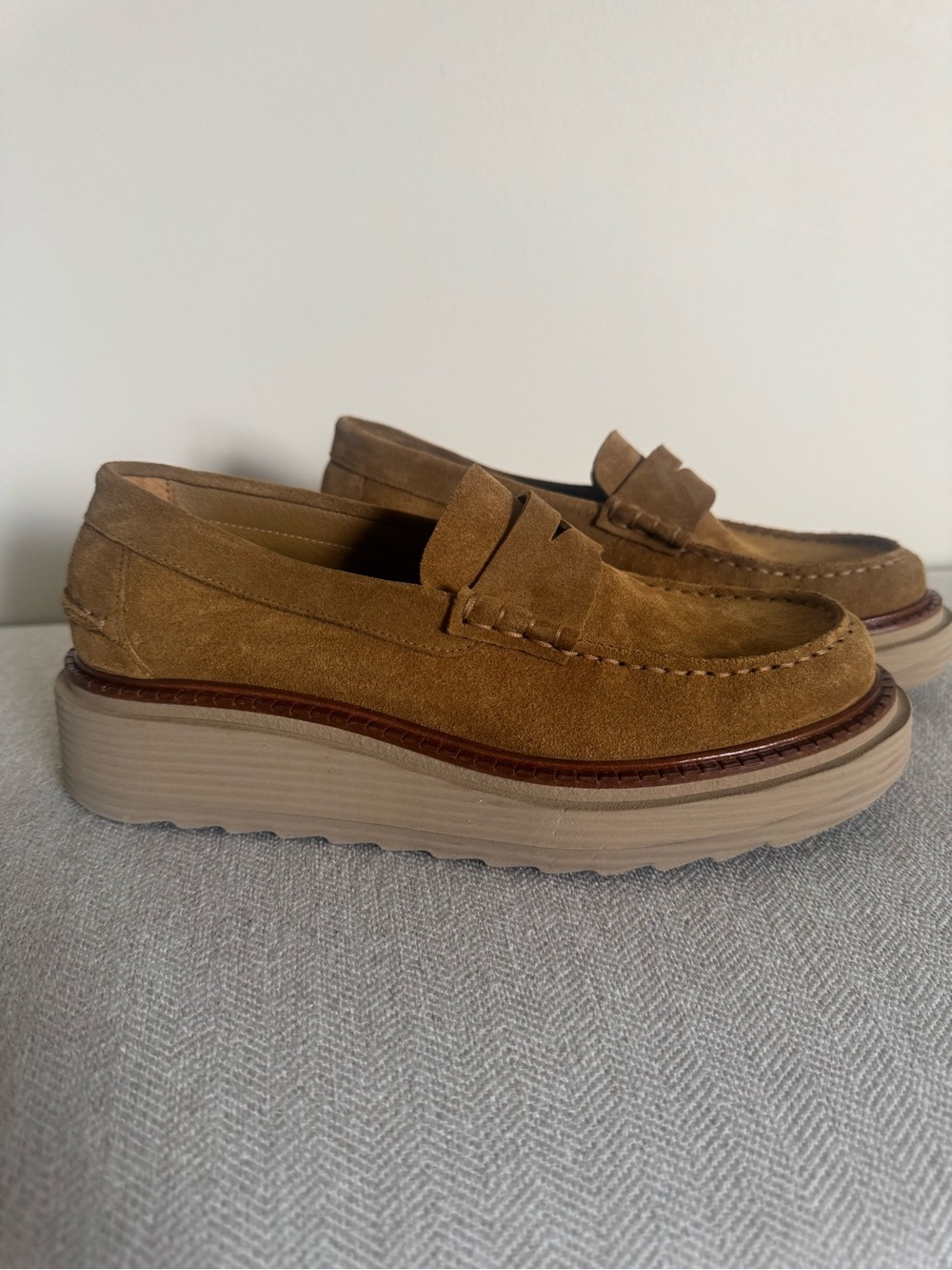 Pedro Garcia Tan Suede Platform Penny Loafers